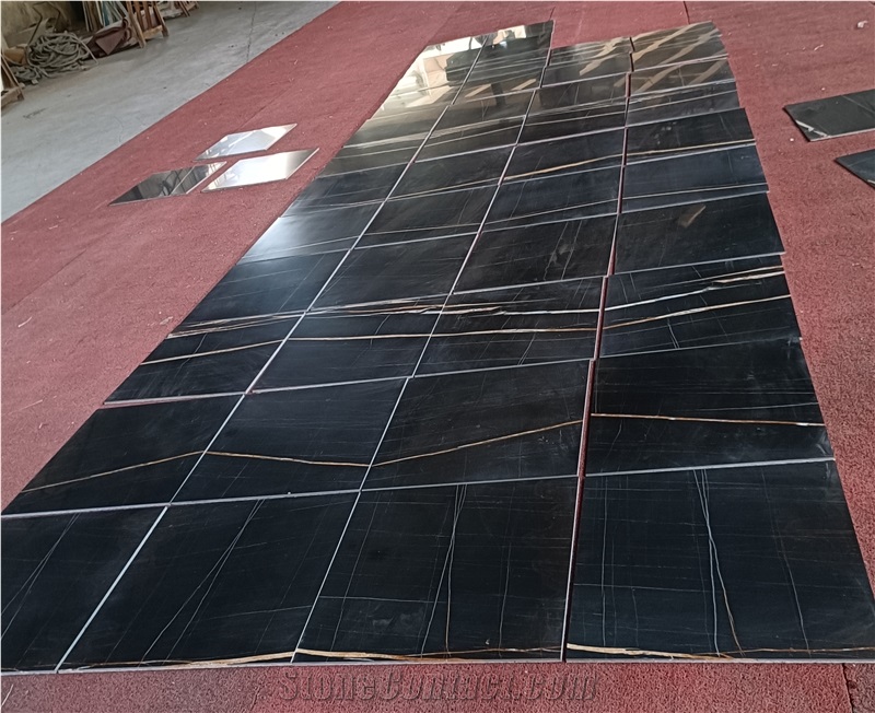 Nero St Laurent Marble Flooring Tile, Gold And Black Marble