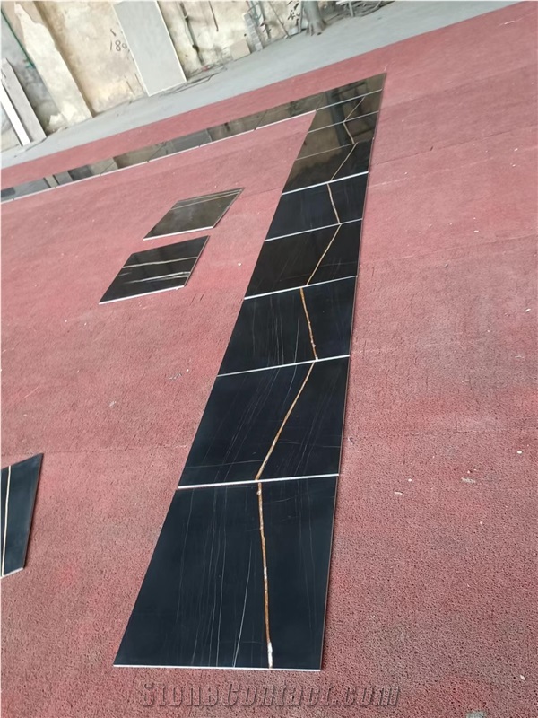 Noir St Laurent Black And Gold Marble Flooring Tiles