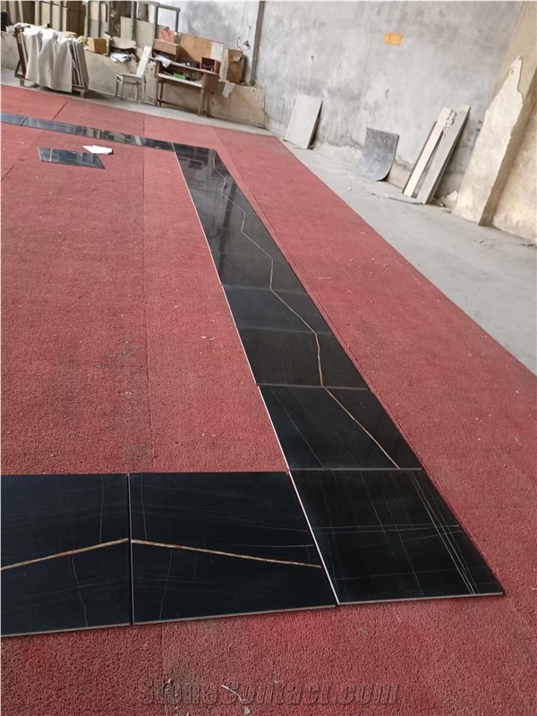 Noir St Laurent Black And Gold Marble Flooring Tiles