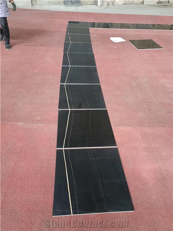 Noir St Laurent Black And Gold Marble Flooring Tiles