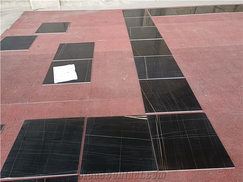 Noir St Laurent Black And Gold Marble Flooring Tiles