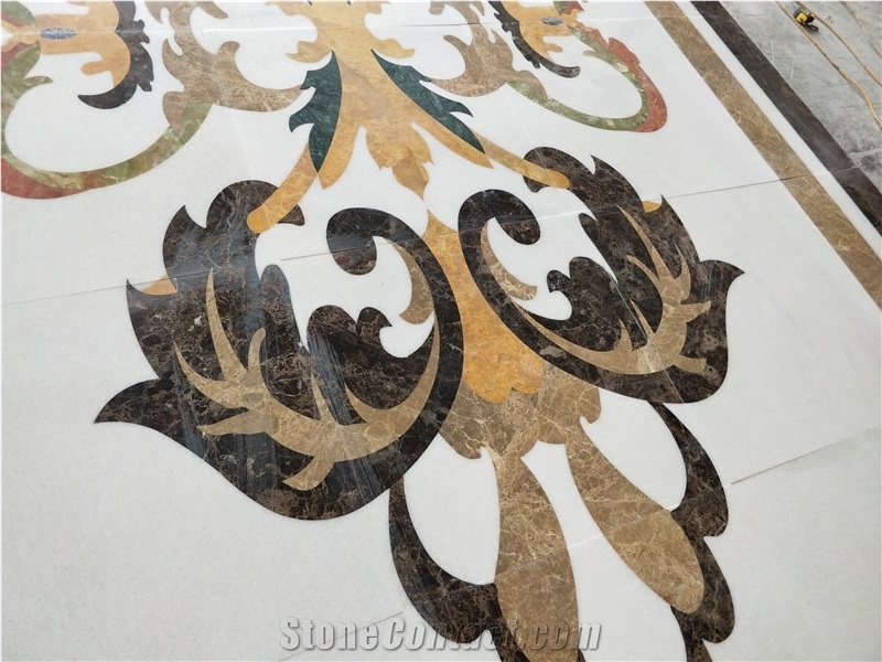 White Flower Design Marble Curved Waterjet Medallion Pattern