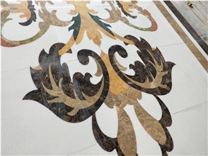 White Flower Design Marble Curved Waterjet Medallion Pattern