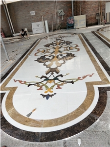 White Flower Design Marble Curved Waterjet Medallion Pattern