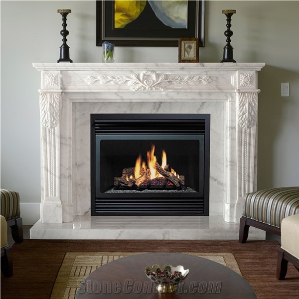 White Marble Fireplace Surround& Fireplace Mantels For Decor