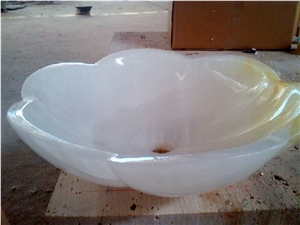 White Onyx Jade Stone Counter Basin Round Wash Basin