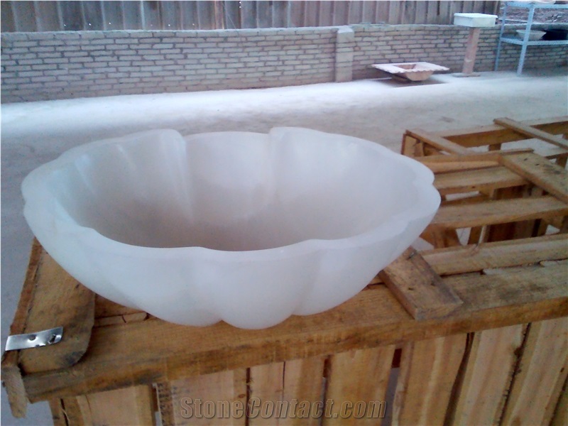 White Onyx Jade Stone Counter Basin Round Wash Basin
