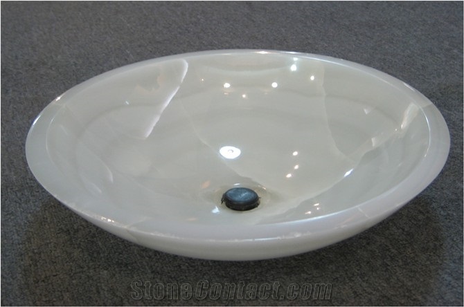 White Onyx Jade Stone Counter Basin Round Wash Basin
