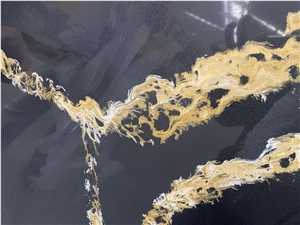 Black Quartz Slabs With Yellow Golden Vein