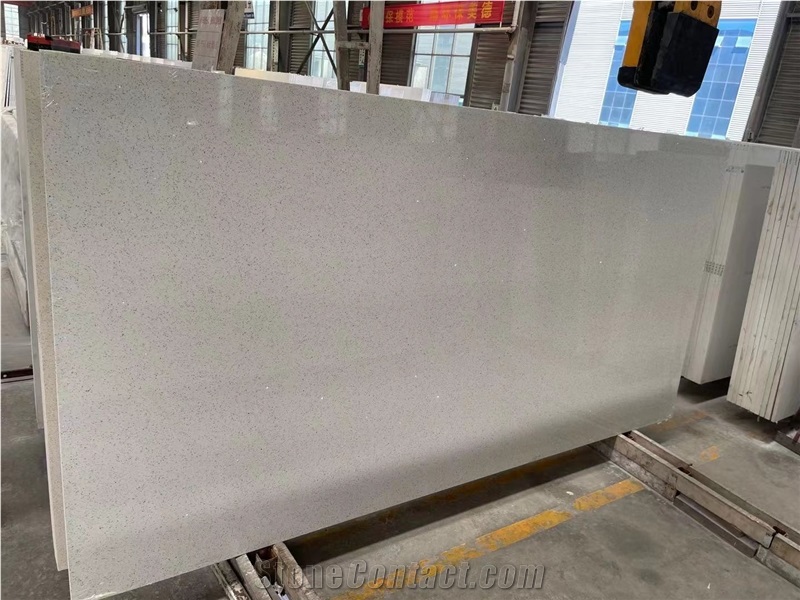 White Stellar Quartz Cuarzo Estelar Blanco Big Polish Slabs