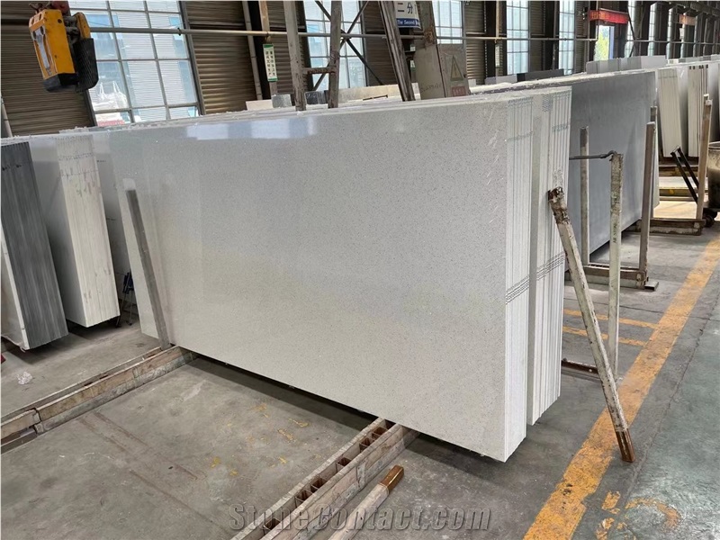 White Stellar Quartz Cuarzo Estelar Blanco Big Polish Slabs