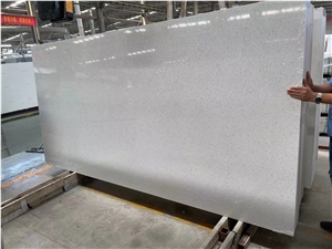 White Stellar Quartz Cuarzo Estelar Blanco Big Polish Slabs