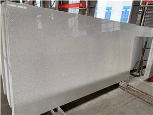 White Stellar Quartz Cuarzo Estelar Blanco Big Polish Slabs