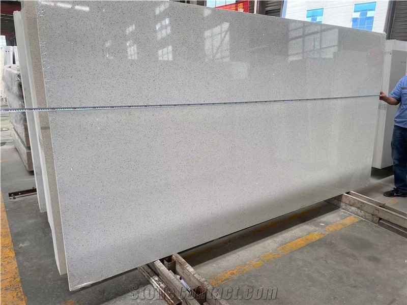 White Stellar Quartz Cuarzo Estelar Blanco Big Polish Slabs