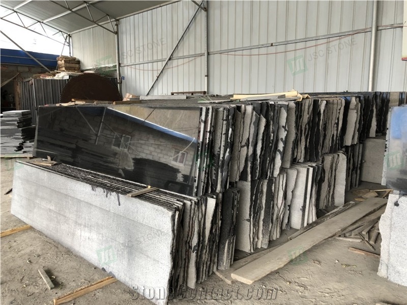 Chinese Black Granite G684 Polished And Flamed Slabs