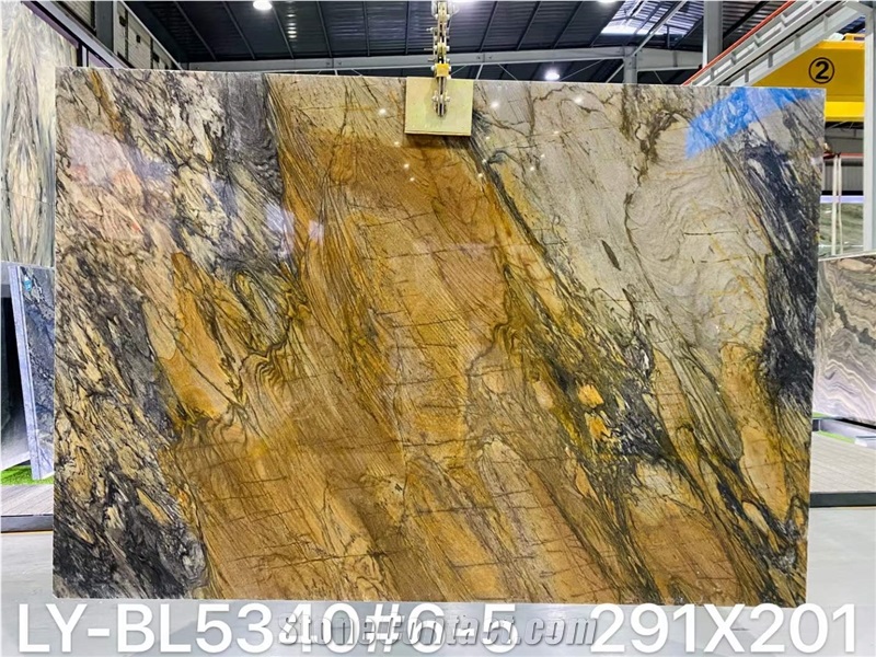Shangri La Gold & Brown Natural Quartize Bookmatching Slabs