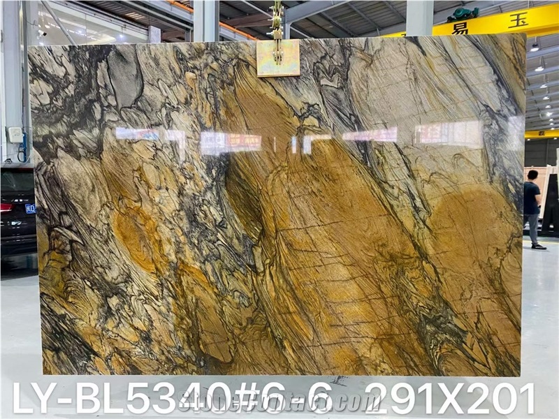 Shangri La Gold & Brown Natural Quartize Bookmatching Slabs