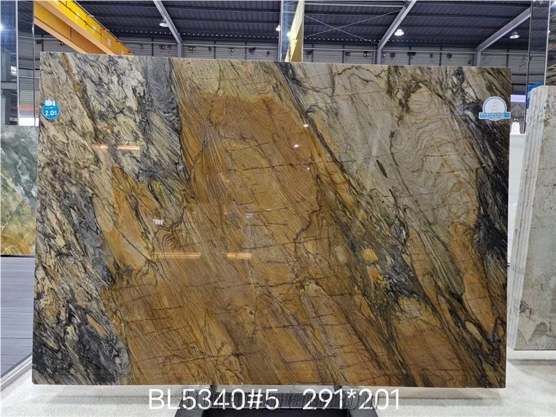 Shangri La Gold & Brown Natural Quartize Bookmatching Slabs