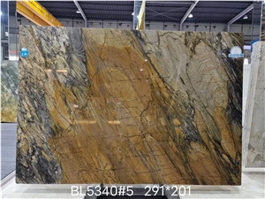 Shangri La Gold & Brown Natural Quartize Bookmatching Slabs