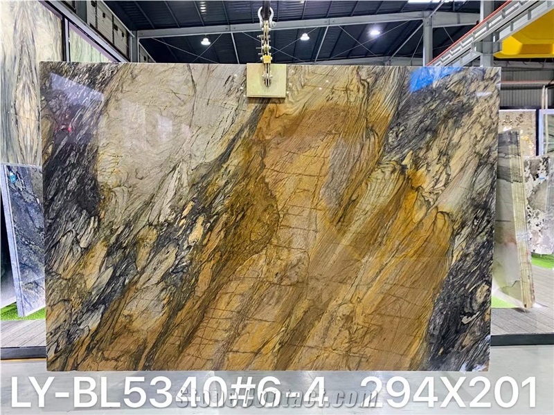 Shangri La Gold & Brown Natural Quartize Bookmatching Slabs
