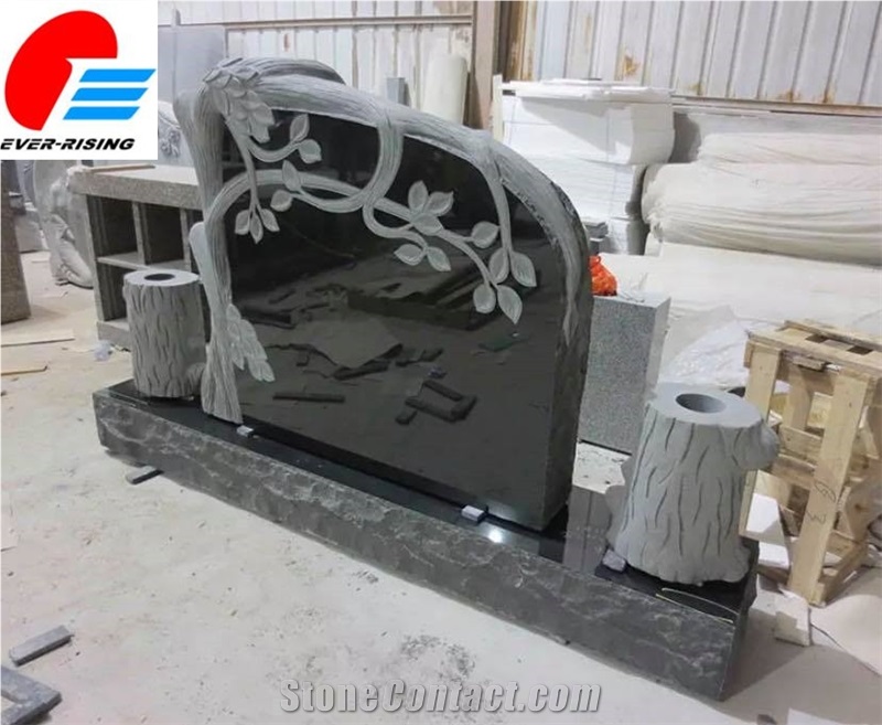 Gray Granite Polished Tree Carving Tombstone&Monument