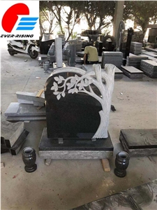 Light Gray Granite Polished Tree Carving Tombstone  Monument