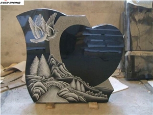 Shangxi  Black Granite Heart Tombstone With Shadow Sculpture