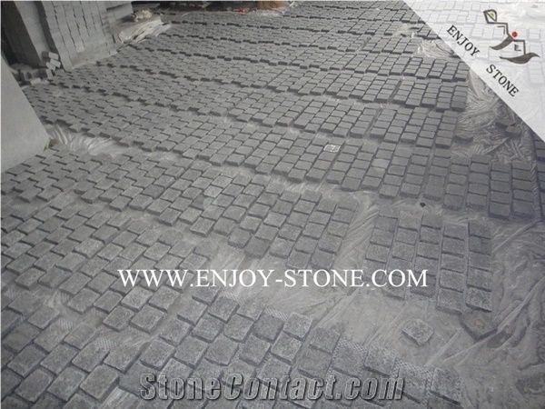 G684 Meshed Black Pearl Flamed Granite Cobble Stone