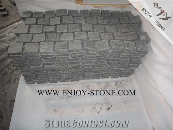 G684 Meshed Black Pearl Flamed Granite Cobble Stone