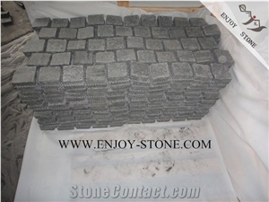 G684 Meshed Black Pearl Flamed Granite Cobble Stone