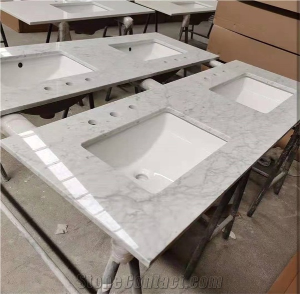 Bianco Carrara Double Sink Marble Vanity Top