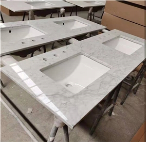 Bianco Carrara Double Sink Marble Vanity Top