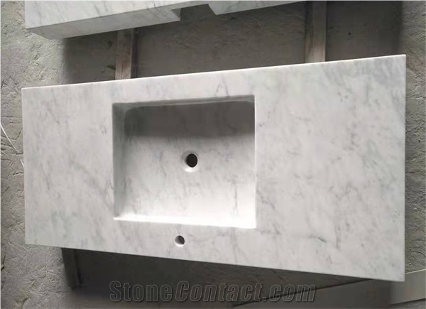 Bianco Carrara Double Sink Marble Vanity Top