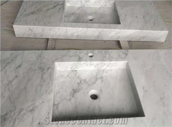 Bianco Carrara Double Sink Marble Vanity Top