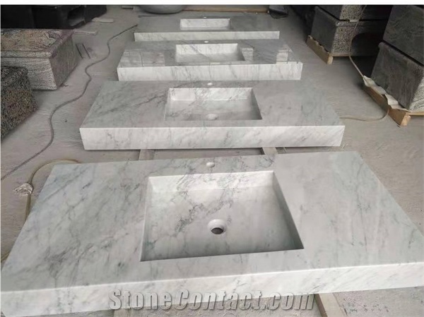 Bianco Carrara Double Sink Marble Vanity Top
