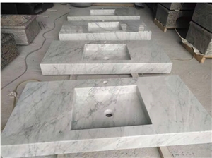 Bianco Carrara Double Sink Marble Vanity Top
