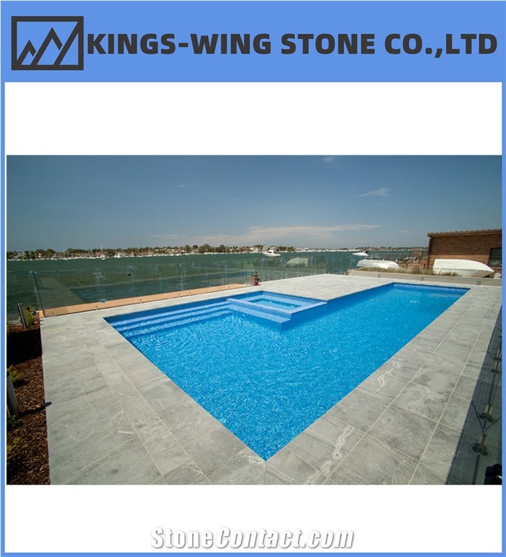 Blue Sky Grey Granite Pool Pavers  Bullnose Flamed Tile