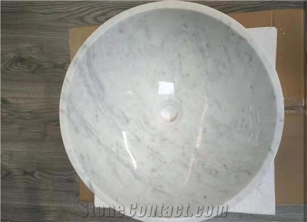 Carrara White Marble Bathroom Sink,Hotel House Round Basin