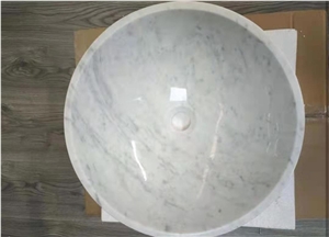 Carrara White Marble Bathroom Sink,Hotel House Round Basin