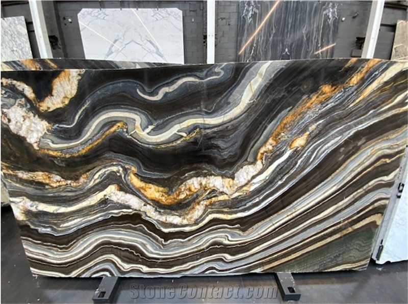 Gold Black Wave Namco Quartzite Own Quarry Slab Block Tile