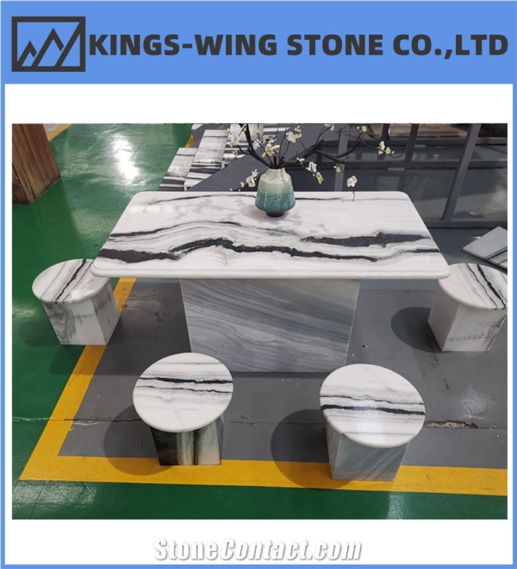 Modern Panda White Marble Slab House Table Full Sets Furniture