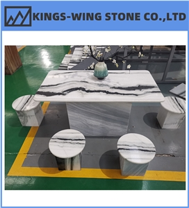 Modern Panda White Marble Slab House Table Full Sets Furniture Modern Panda White Marble Slab House Table Full Sets Furniture