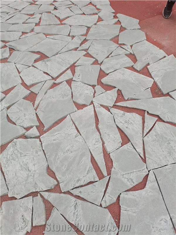 Sky Blue Atlantic Grey Granite Irregular Flamed+Brushed Flagstone Pavers