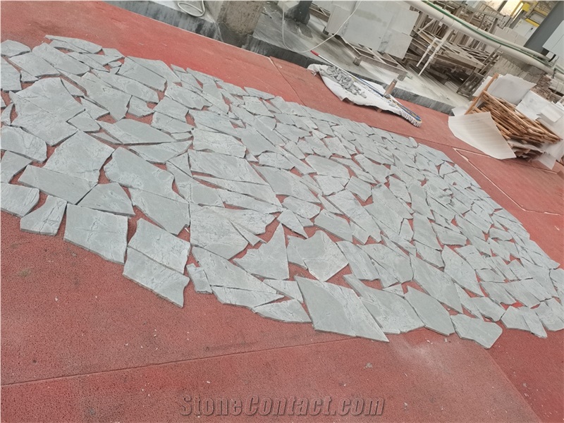 Sky Blue Atlantic Grey Granite Irregular Flamed+Brushed Flagstone Pavers