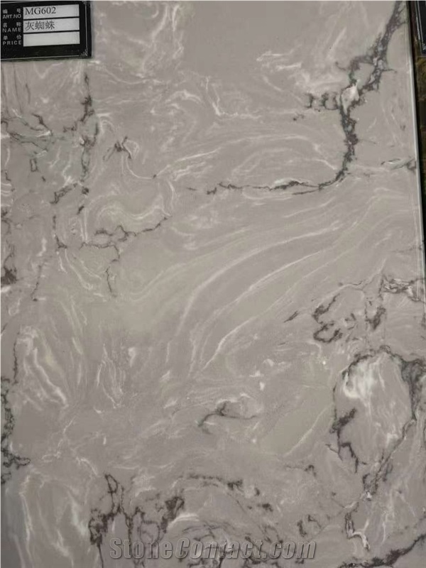 Delicate Colors Spider Grey Glossy Quartz Slab