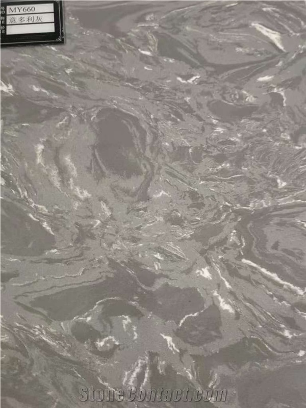 Excellent Quality E-Dolly Grey Polished Quartz Slab