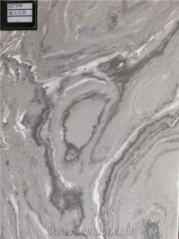 Good Quality Fuji Light Grey Engineered Stone Polished Slab