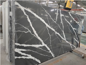 Black Artificial Stone Sintered Slab White Veins Glazed