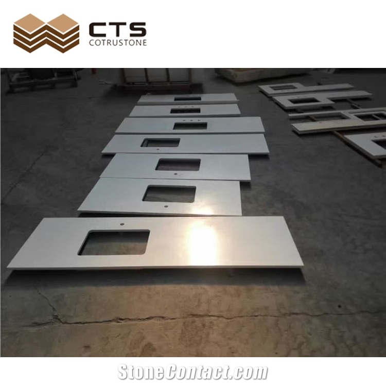 Pure White Quartz Countertops Customization Shape QC Teams