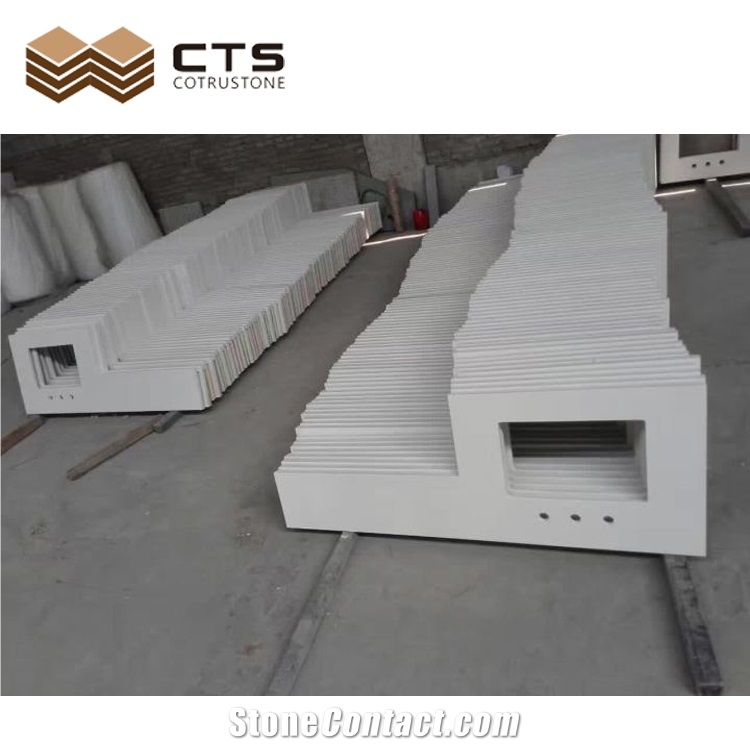 Pure White Quartz Countertops Customization Shape QC Teams